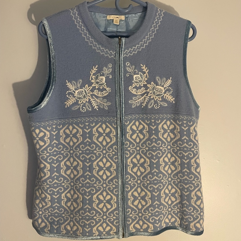 Carson blue and white sweater vest.